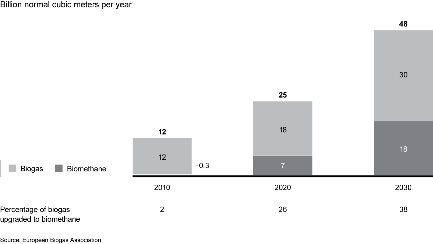 Volumes of biogas and biomethane are expected to grow in Europe over the next decade